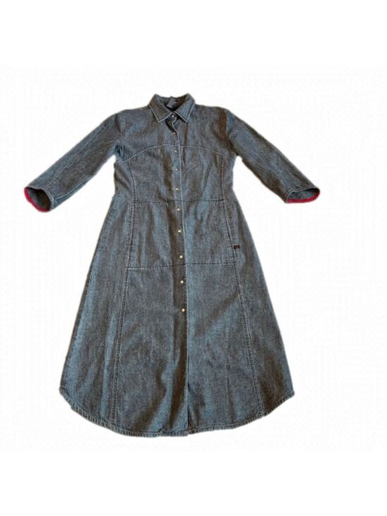 Tristan Dresses & Skirts - Midi Denim Shirt Dress Faded Black Jean Dress Red Trim Snap ButtonsTRISTAN Small